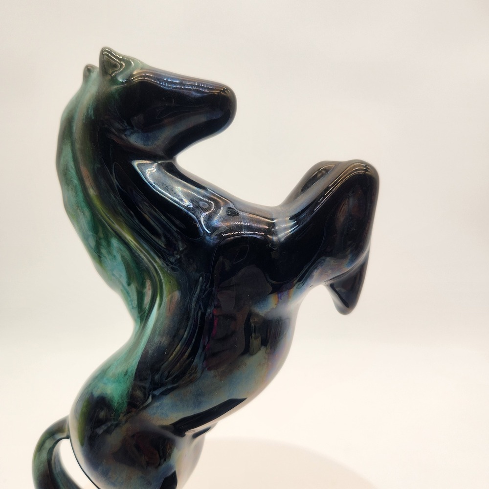 Blue Mountain Pottery (BMP) Rearing Stallion Figurine MCM Teal Drip Glaze Canada - Picture 7 of 11
